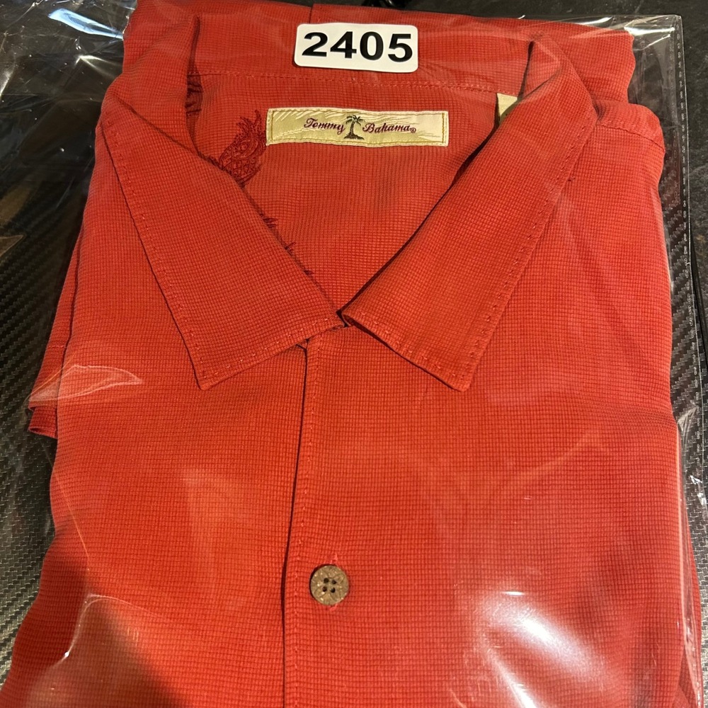 Tommy Bahama Silk Shirt Mens XL Red Button Up Textured Camp Tropical Pineapple - Picture 10 of 10
